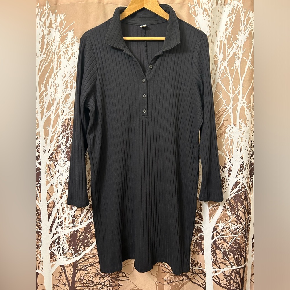 Old Navy Black Ribbed Long Sleeve Shirt Dress - Size XL